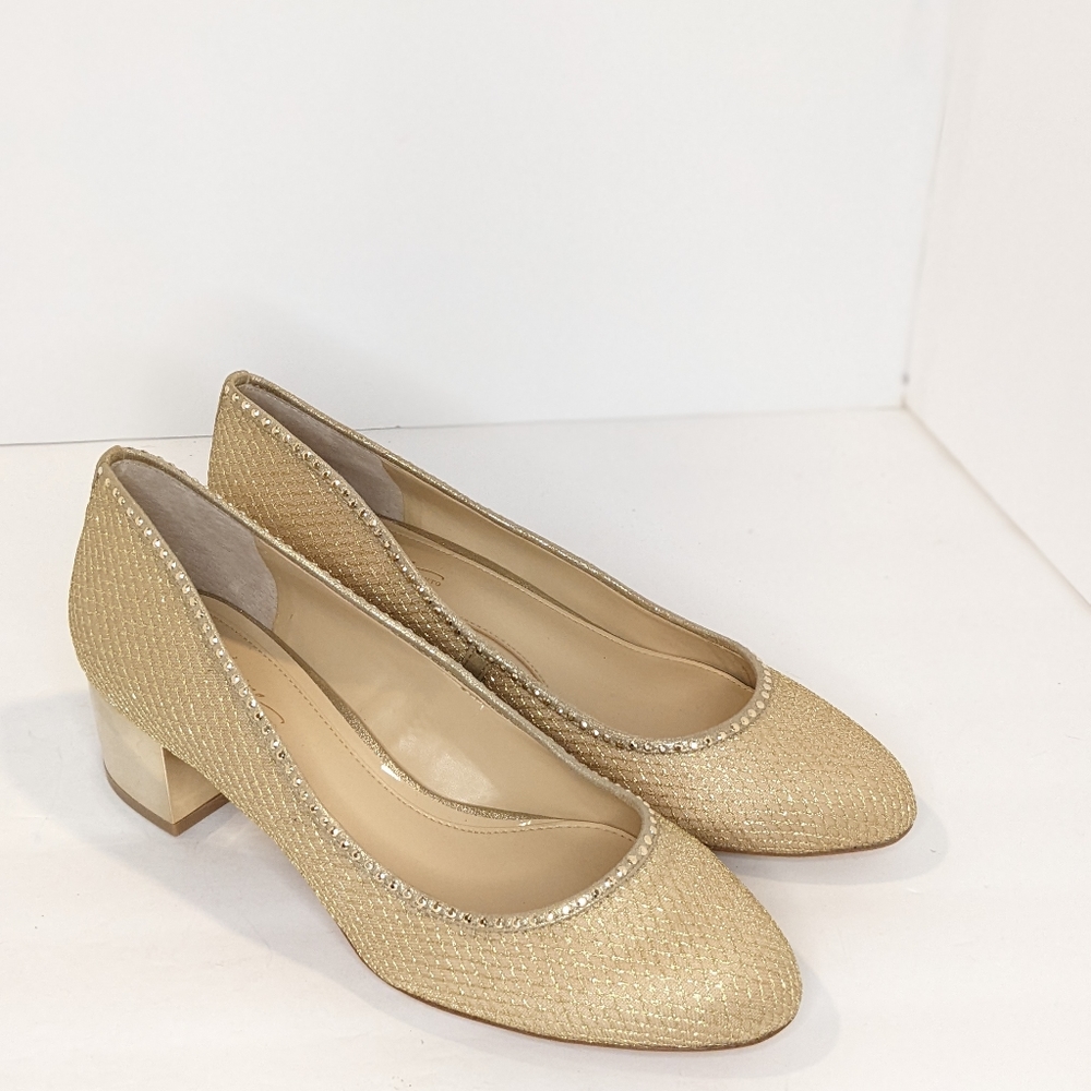 Gold Low Block Heel Pumps for Women - Picture 15 of 16